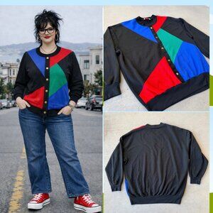 Maximalist 80s Colorblock Geometric Snap Cardigan 2XL